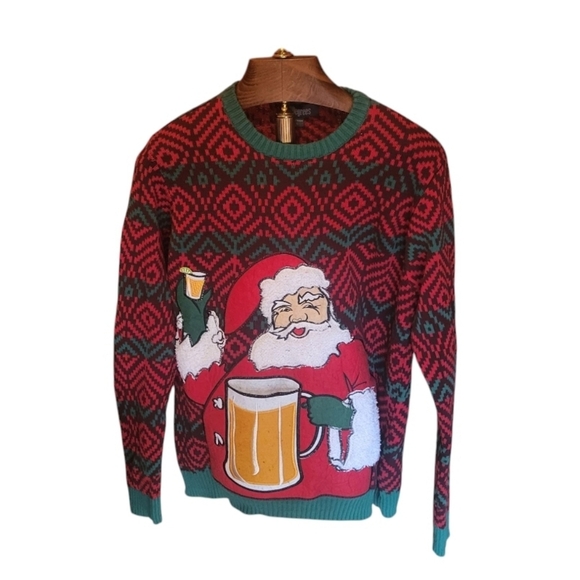 33 Degrees Christmas Sweater Santa Drinking Beer Front Pocket Mens Size Large - Picture 1 of 7